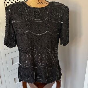 Elegant Black Beaded Women's Top